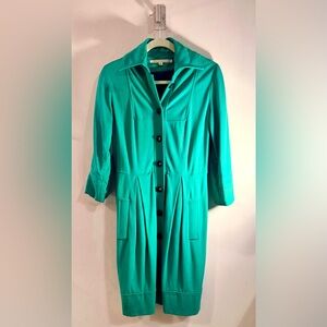 Diane Von Furstenberg Green Knit Stretch Ponte Coat Size 8, 3/4 length sleeves